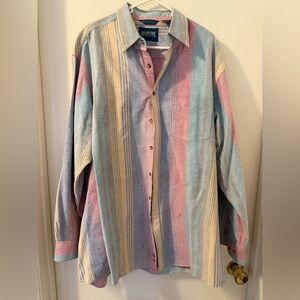 Vintage 80’s Harbor Bay Multicolor Stripes Slub Cotton Oxford Shirt Men’s XLT